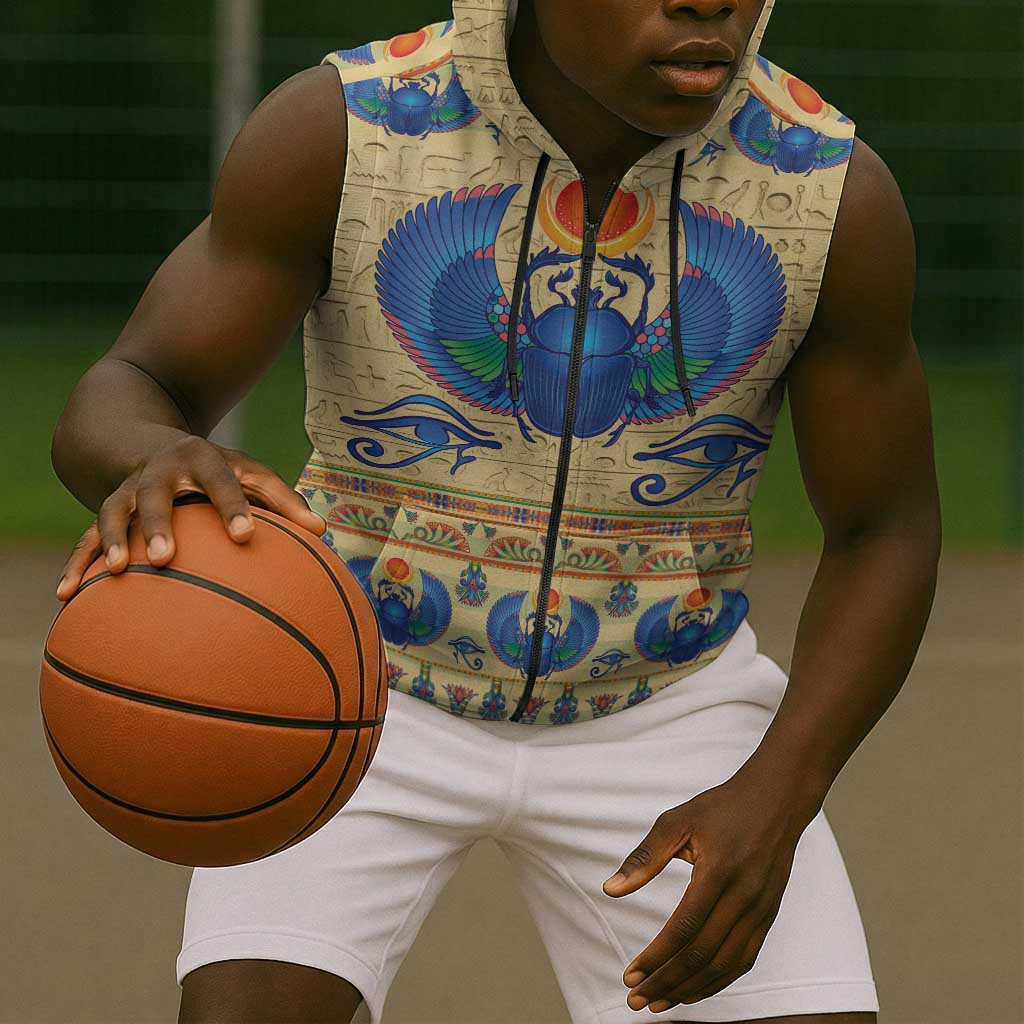 Ancient Egypt Scarab Beetle Sleeveless Zip Hoodie - African Pride