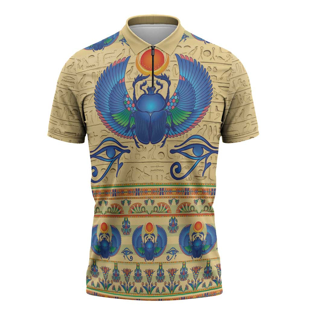 Ancient Egypt Scarab Beetle Zipper Polo Shirt