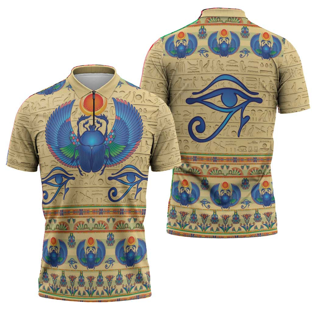 Ancient Egypt Scarab Beetle Zipper Polo Shirt