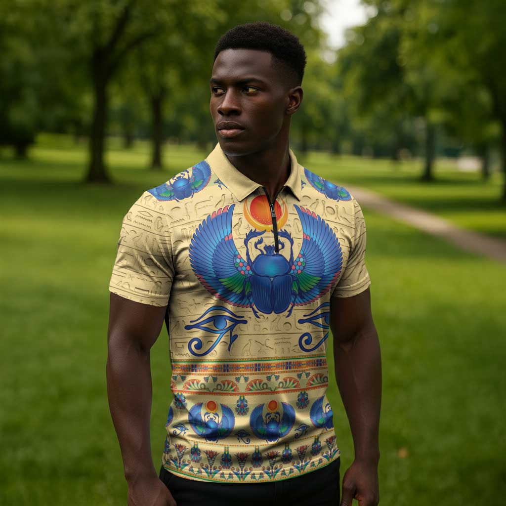 Ancient Egypt Scarab Beetle Zipper Polo Shirt