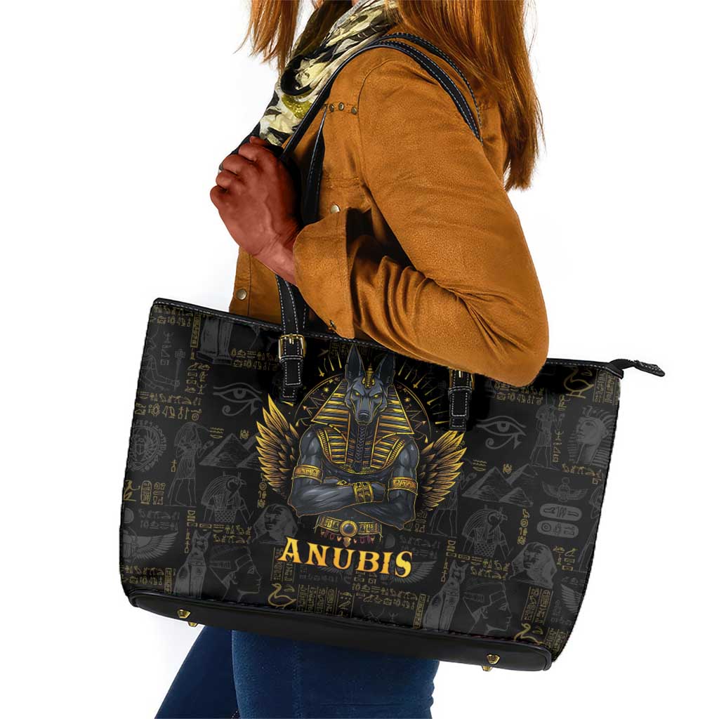 Anubis Egyptian God of Death Leather Tote Bag