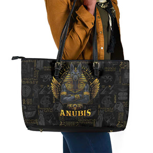 Anubis Egyptian God of Death Leather Tote Bag