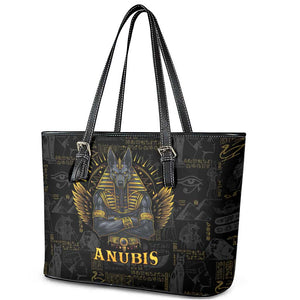 Anubis Egyptian God of Death Leather Tote Bag