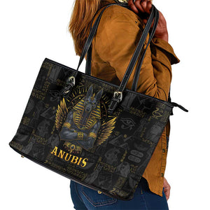 Anubis Egyptian God of Death Leather Tote Bag