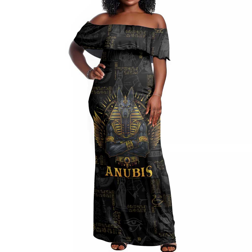 Anubis Egyptian God of Death Off Shoulder Maxi Dress