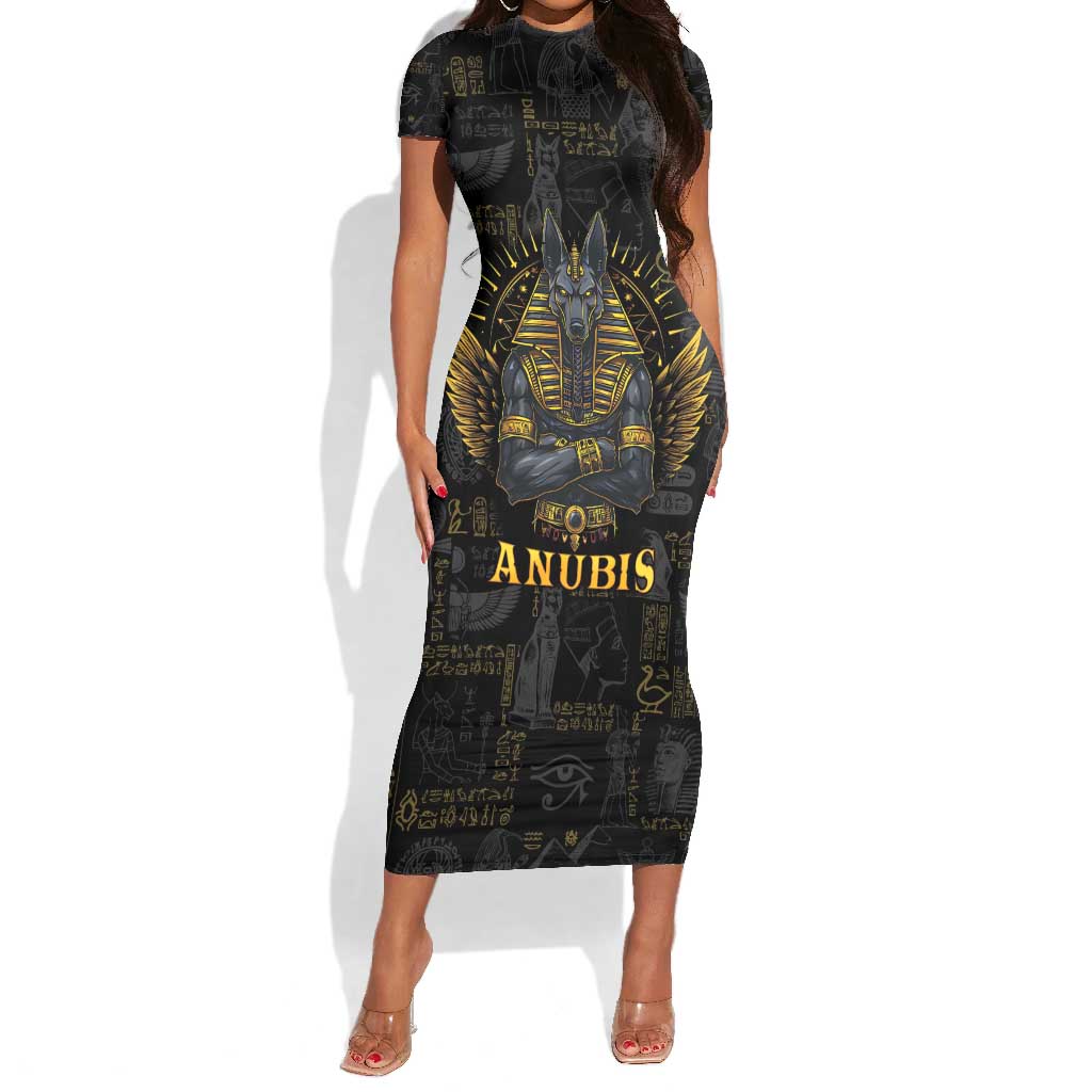 Anubis Egyptian God of Death Short Sleeve Bodycon Dress