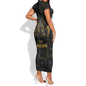 Anubis Egyptian God of Death Short Sleeve Bodycon Dress