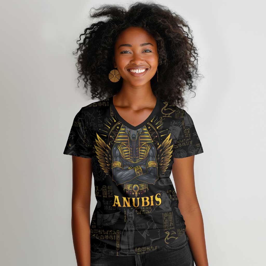 Anubis Egyptian God of Death Women V-Neck T-Shirt