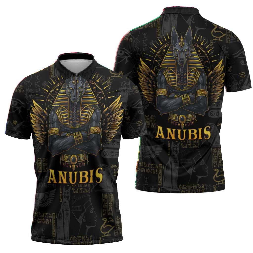 Anubis Egyptian God of Death Zipper Polo Shirt