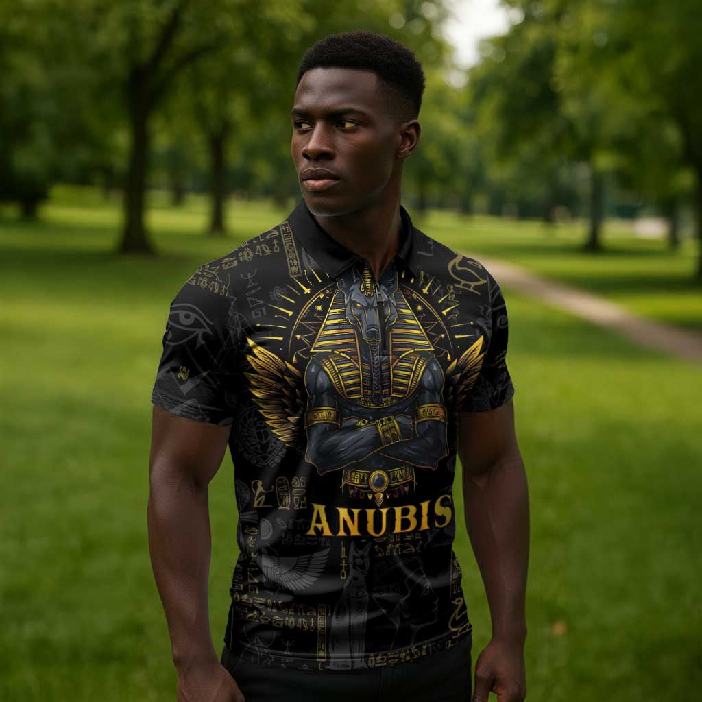 Anubis Egyptian God of Death Zipper Polo Shirt
