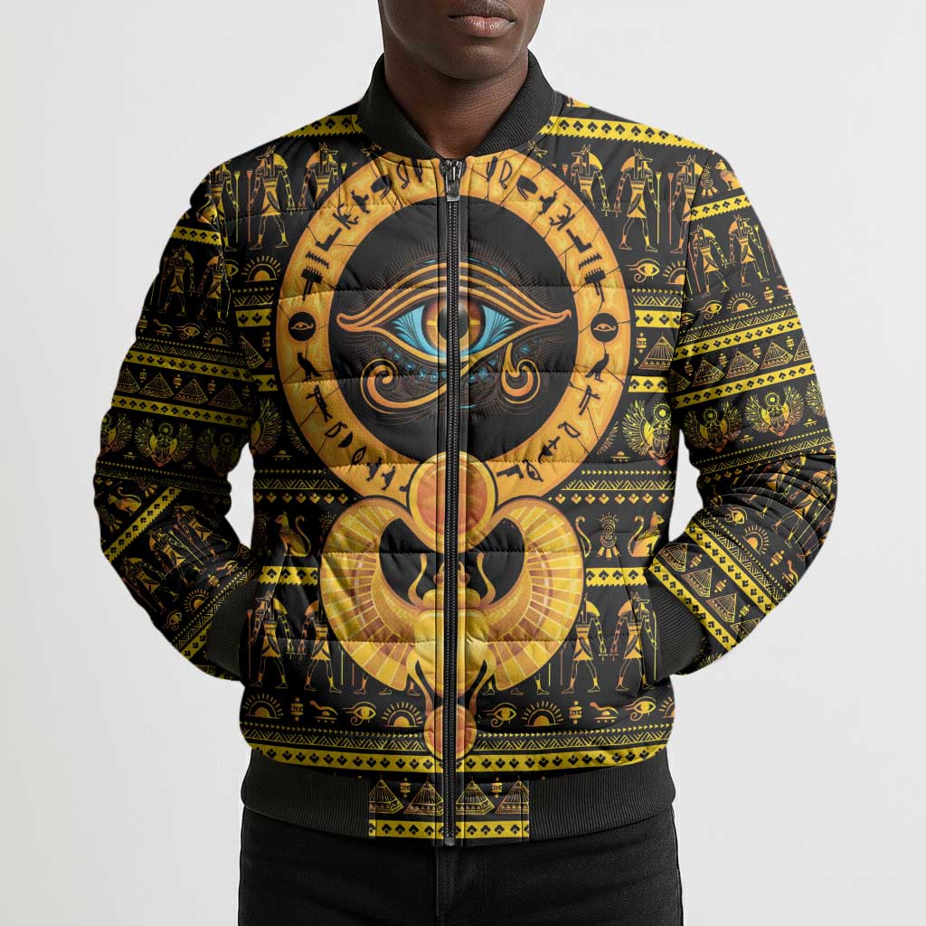 Egyptian God of The Sun Eye of Ra Bomber Puffer Jacket