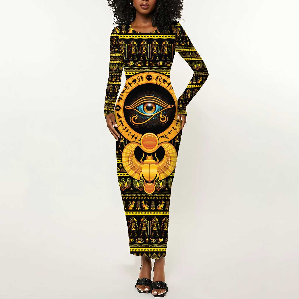 Egyptian God of The Sun Eye of Ra Long Sleeve Bodycon Dress