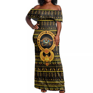 Egyptian God of The Sun Eye of Ra Off Shoulder Maxi Dress