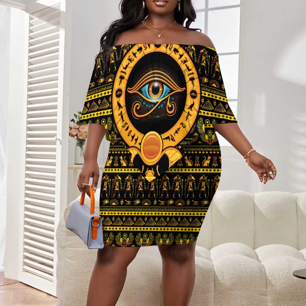 Egyptian God of The Sun Eye of Ra Off Shoulder Short Dress