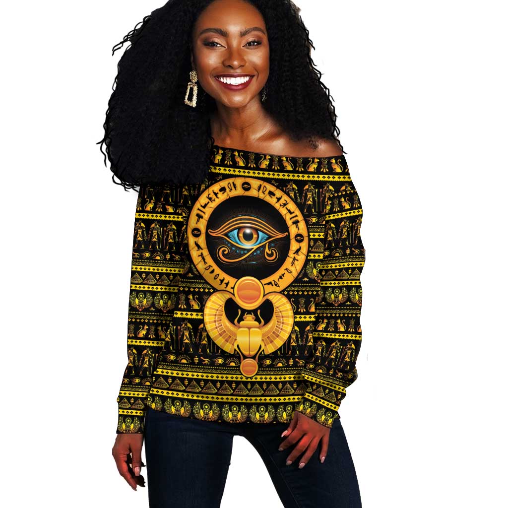 Egyptian God of The Sun Eye of Ra Off Shoulder Sweater