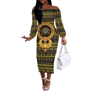 Egyptian God of The Sun Eye of Ra Off The Shoulder Long Sleeve Dress