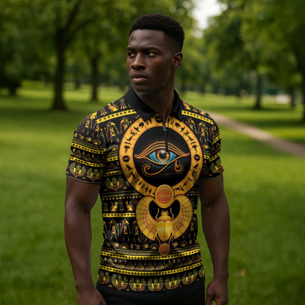 Egyptian God of The Sun Eye of Ra Zipper Polo Shirt