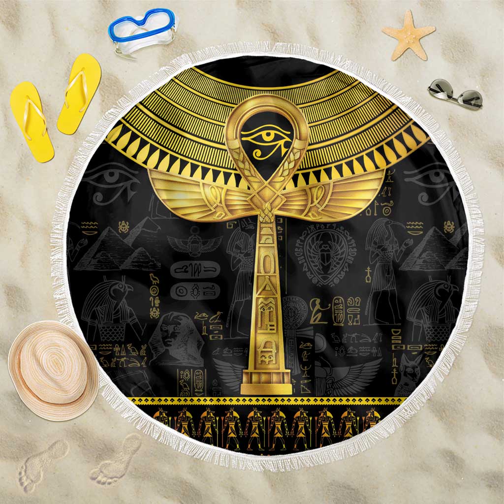 The Ankh Egyptian Hieroglyphs Beach Blanket