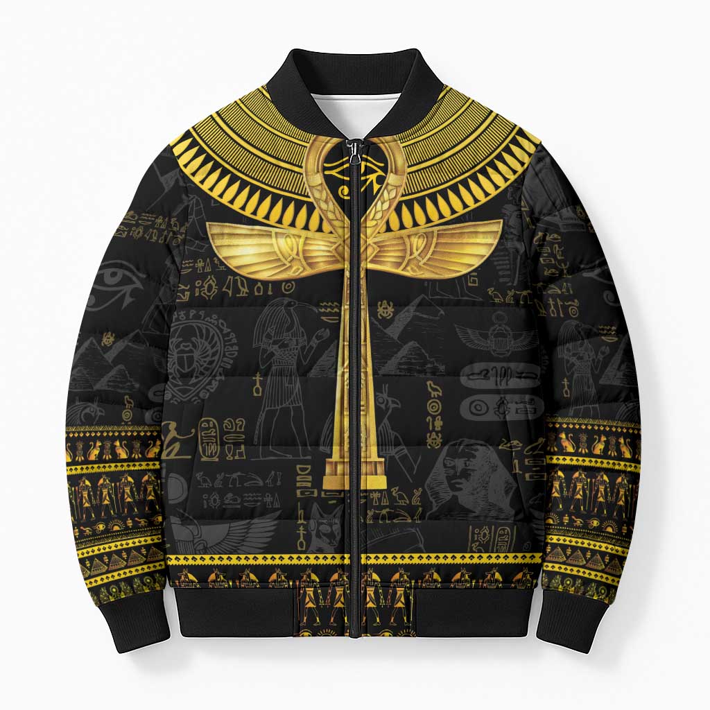 The Ankh Egyptian Hieroglyphs Bomber Puffer Jacket