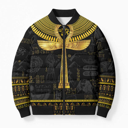 The Ankh Egyptian Hieroglyphs Bomber Puffer Jacket