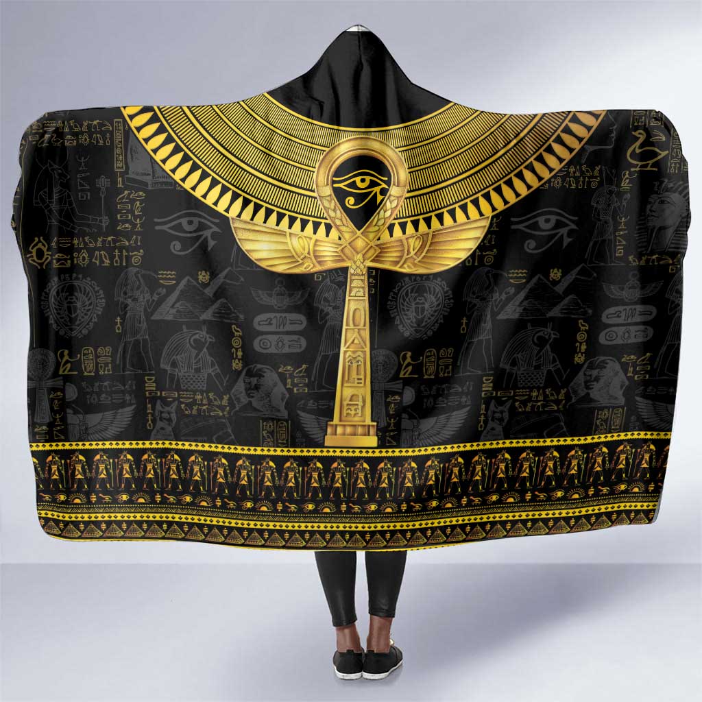 The Ankh Egyptian Hieroglyphs Hooded Blanket