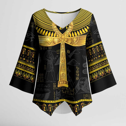 The Ankh Egyptian Hieroglyphs Kimono Sleeve Blouse