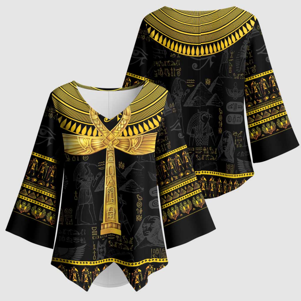 The Ankh Egyptian Hieroglyphs Kimono Sleeve Blouse