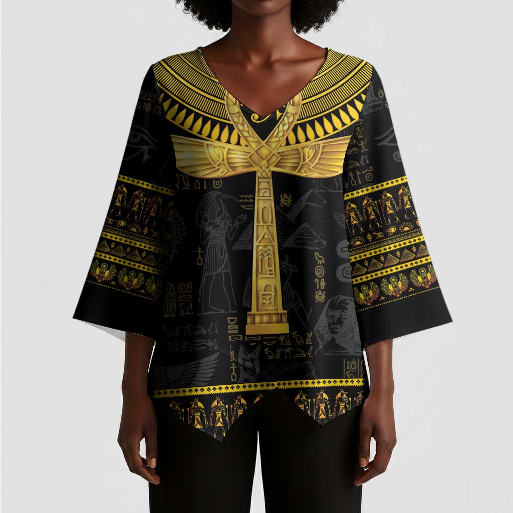 The Ankh Egyptian Hieroglyphs Kimono Sleeve Blouse