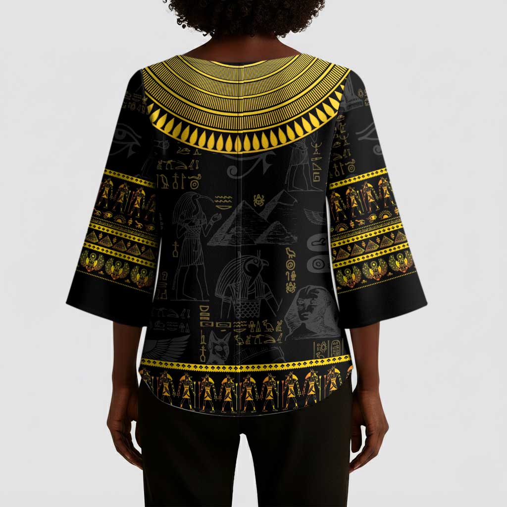 The Ankh Egyptian Hieroglyphs Kimono Sleeve Blouse