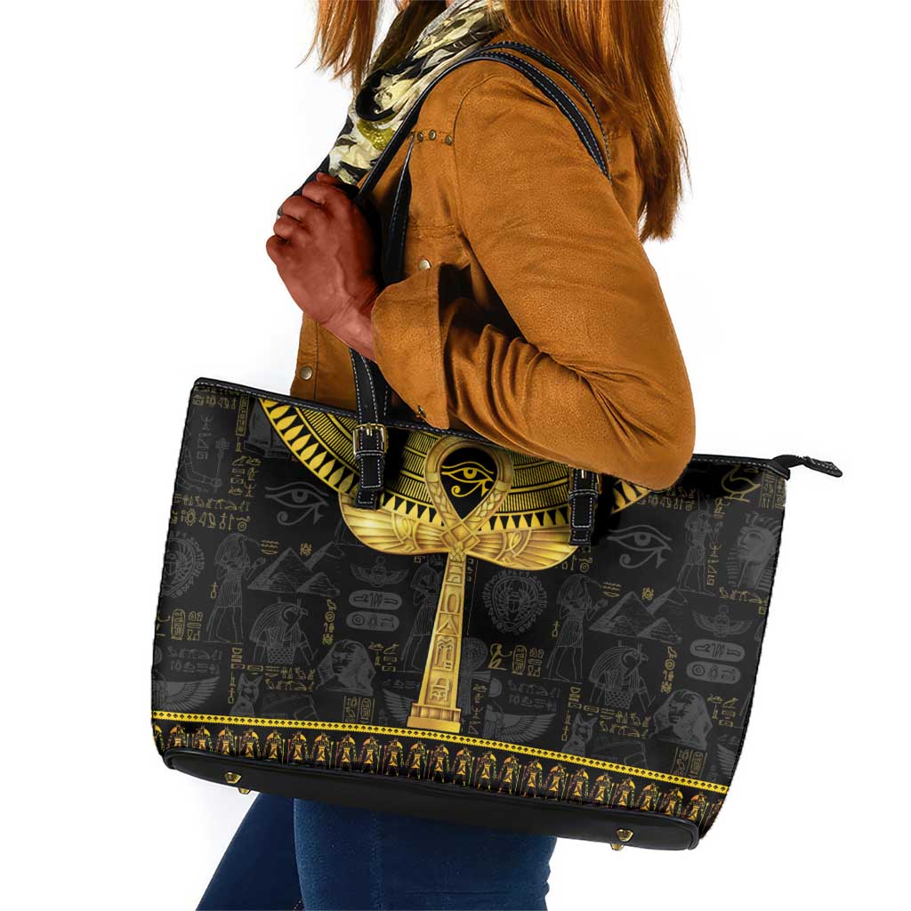 The Ankh Egyptian Hieroglyphs Leather Tote Bag