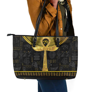 The Ankh Egyptian Hieroglyphs Leather Tote Bag