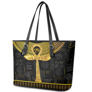 The Ankh Egyptian Hieroglyphs Leather Tote Bag