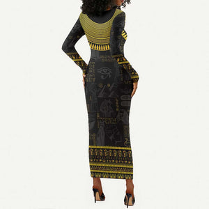 The Ankh Egyptian Hieroglyphs Long Sleeve Bodycon Dress