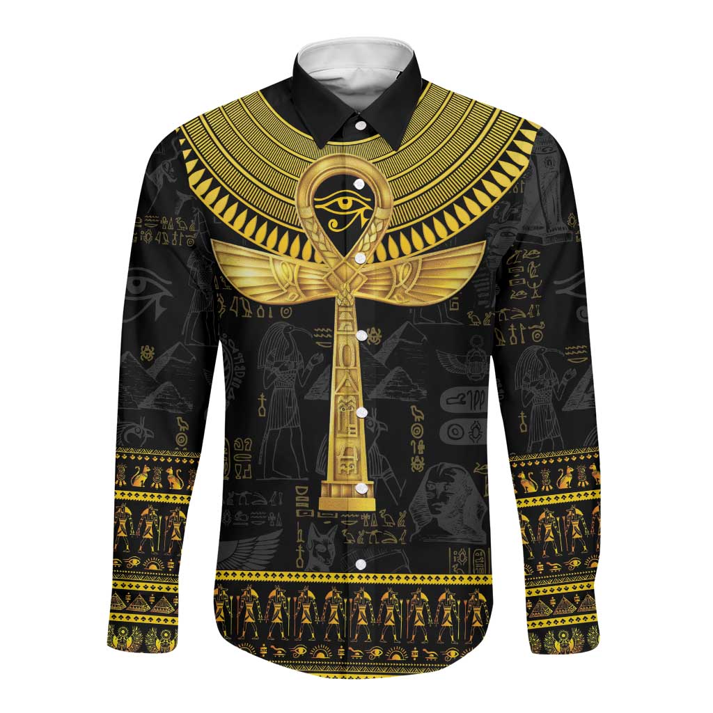 The Ankh Egyptian Hieroglyphs Long Sleeve Button Shirt