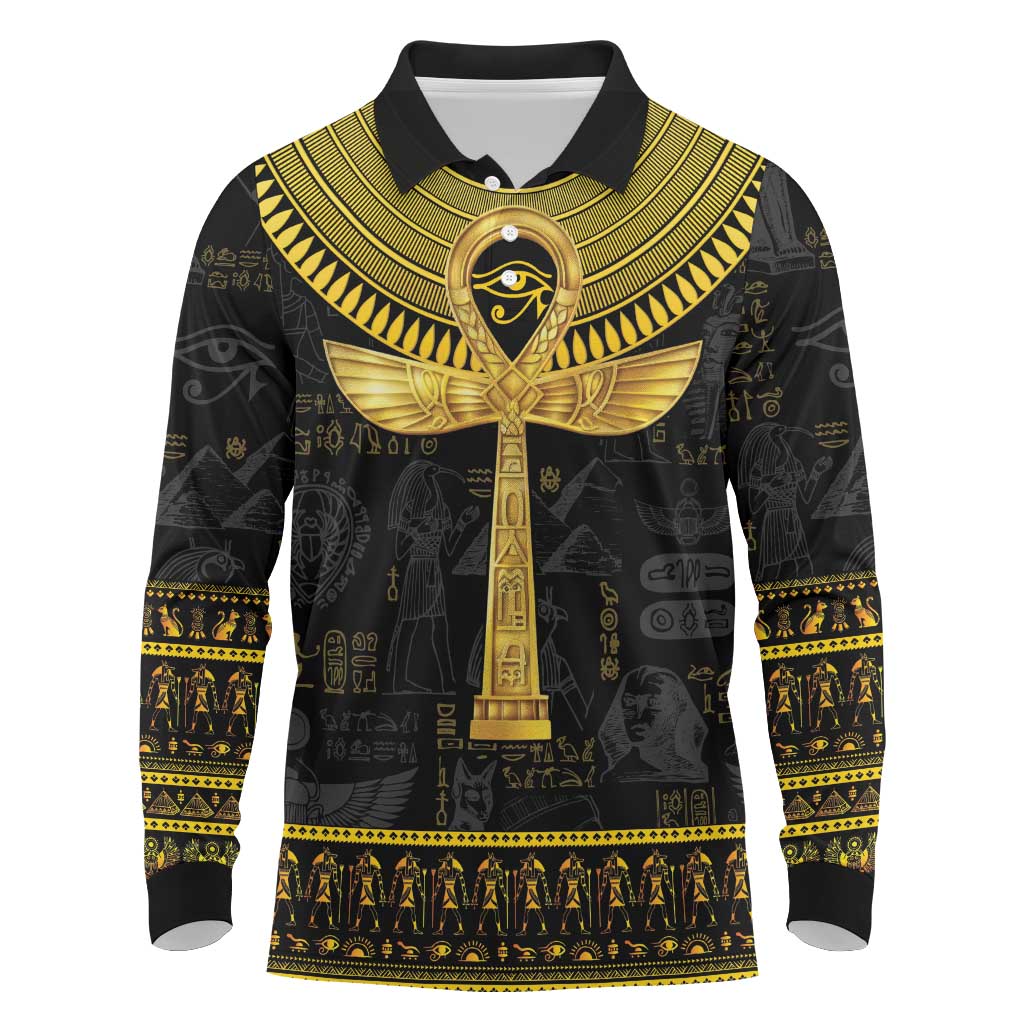 The Ankh Egyptian Hieroglyphs Long Sleeve Polo Shirt