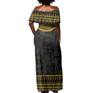 The Ankh Egyptian Hieroglyphs Off Shoulder Maxi Dress