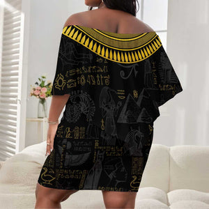 The Ankh Egyptian Hieroglyphs Off Shoulder Short Dress