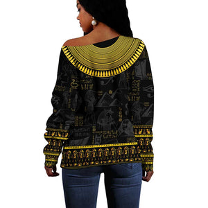 The Ankh Egyptian Hieroglyphs Off Shoulder Sweater