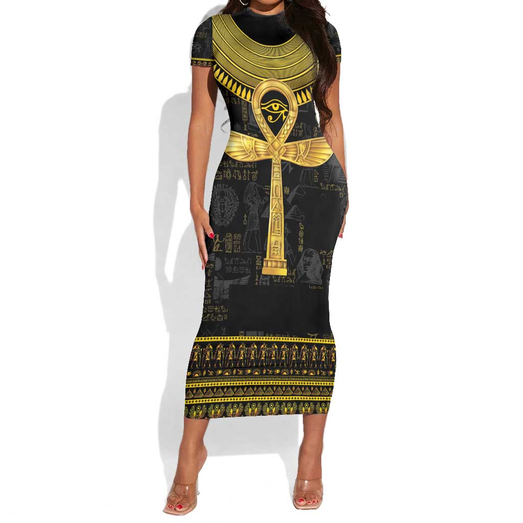 The Ankh Egyptian Hieroglyphs Short Sleeve Bodycon Dress