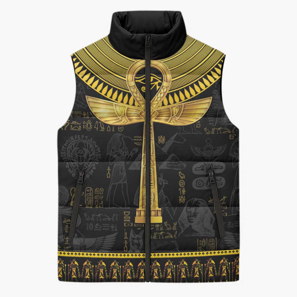 The Ankh Egyptian Hieroglyphs Sleeveless Puffer Jacket
