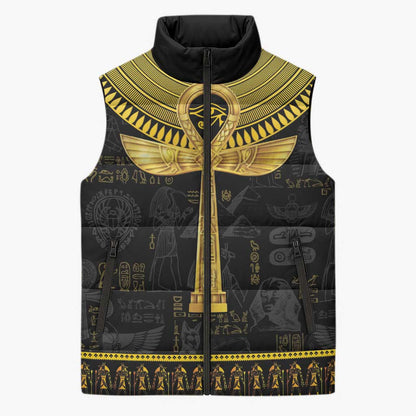 The Ankh Egyptian Hieroglyphs Sleeveless Puffer Jacket