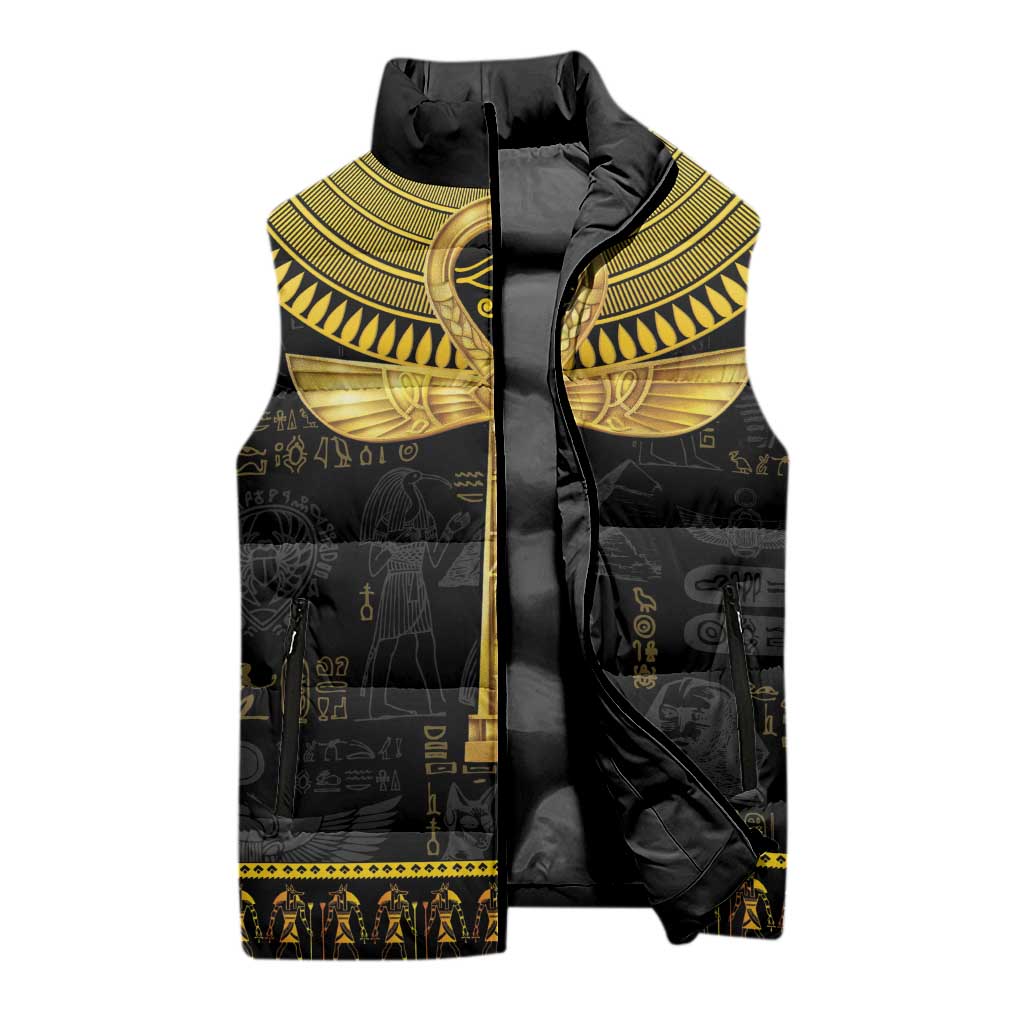 The Ankh Egyptian Hieroglyphs Sleeveless Puffer Jacket