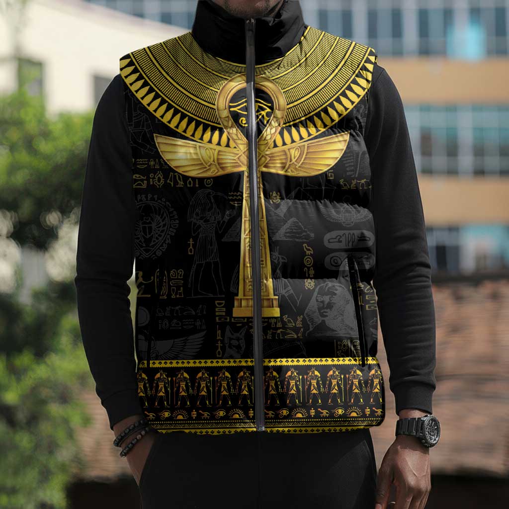 The Ankh Egyptian Hieroglyphs Sleeveless Puffer Jacket