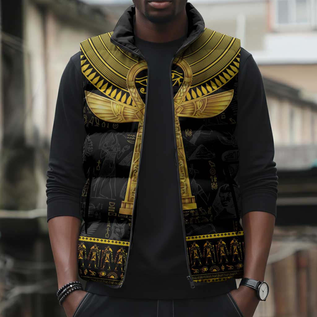 The Ankh Egyptian Hieroglyphs Sleeveless Puffer Jacket