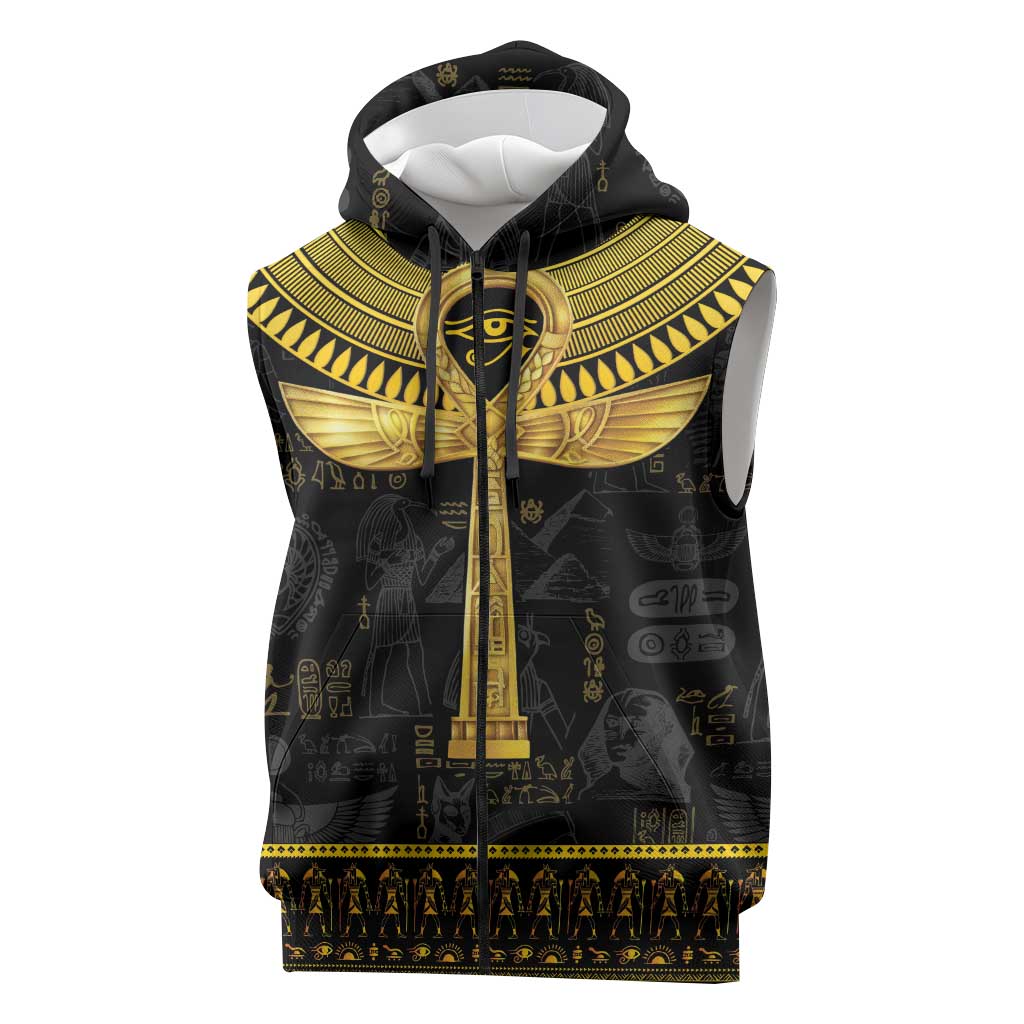 The Ankh Egyptian Hieroglyphs Sleeveless Zip Hoodie - African Pride