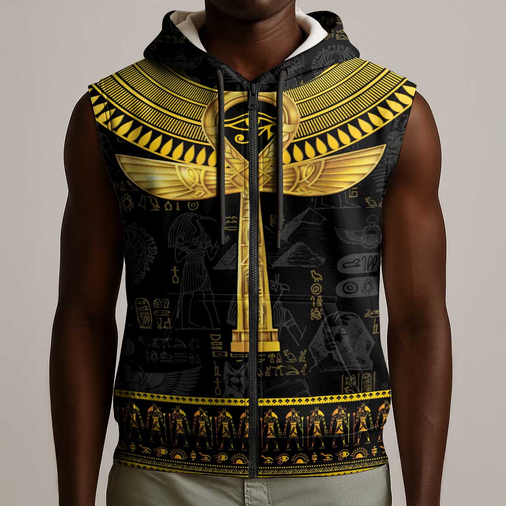 The Ankh Egyptian Hieroglyphs Sleeveless Zip Hoodie - African Pride