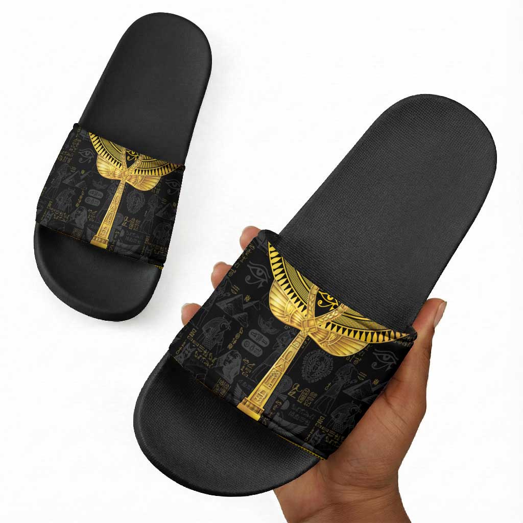 The Ankh Egyptian Hieroglyphs Slide Sandals
