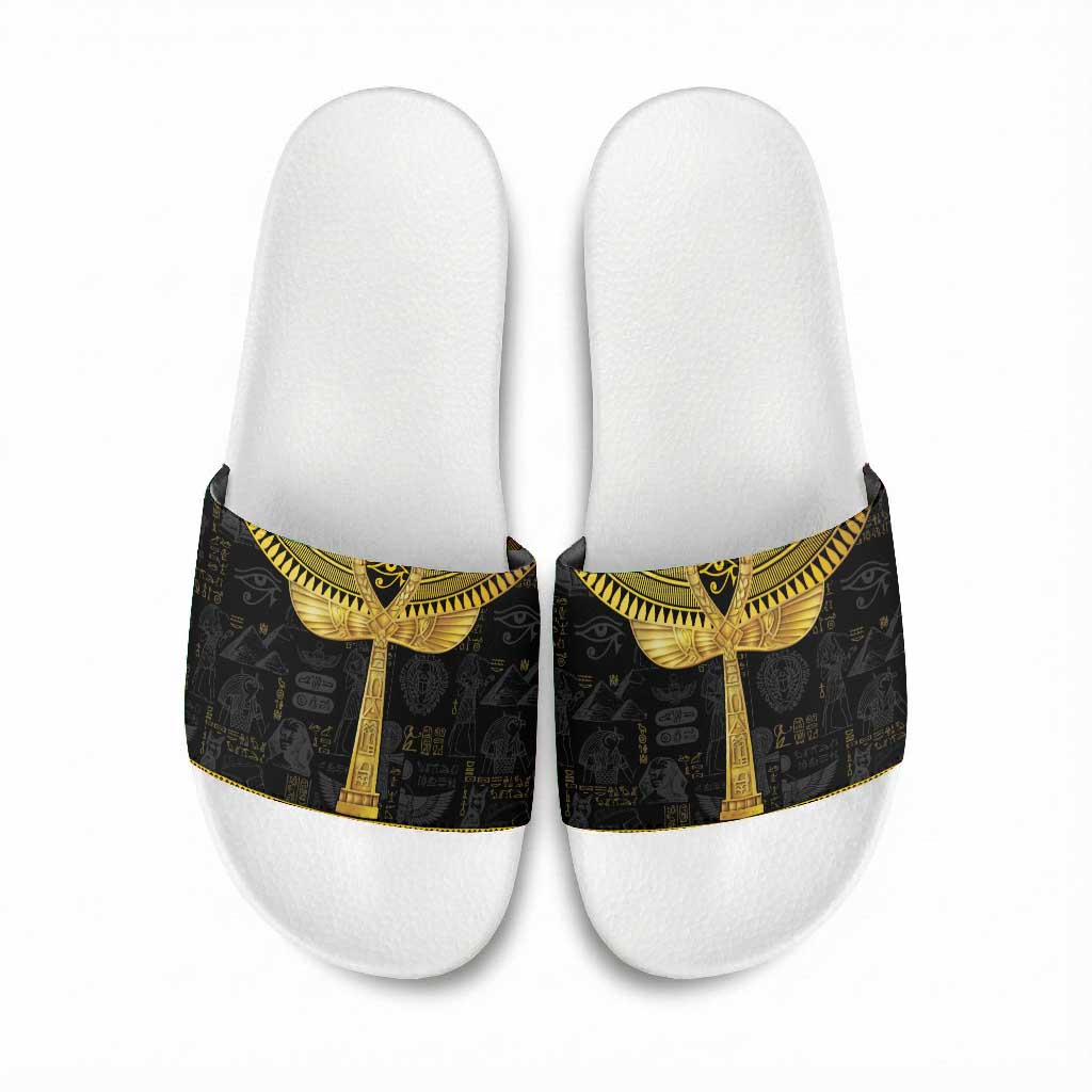 The Ankh Egyptian Hieroglyphs Slide Sandals
