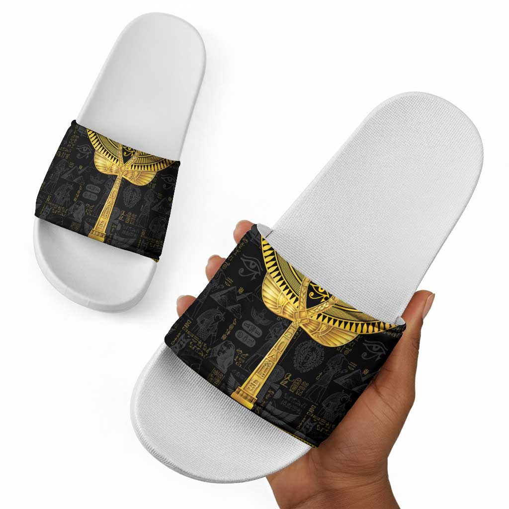 The Ankh Egyptian Hieroglyphs Slide Sandals