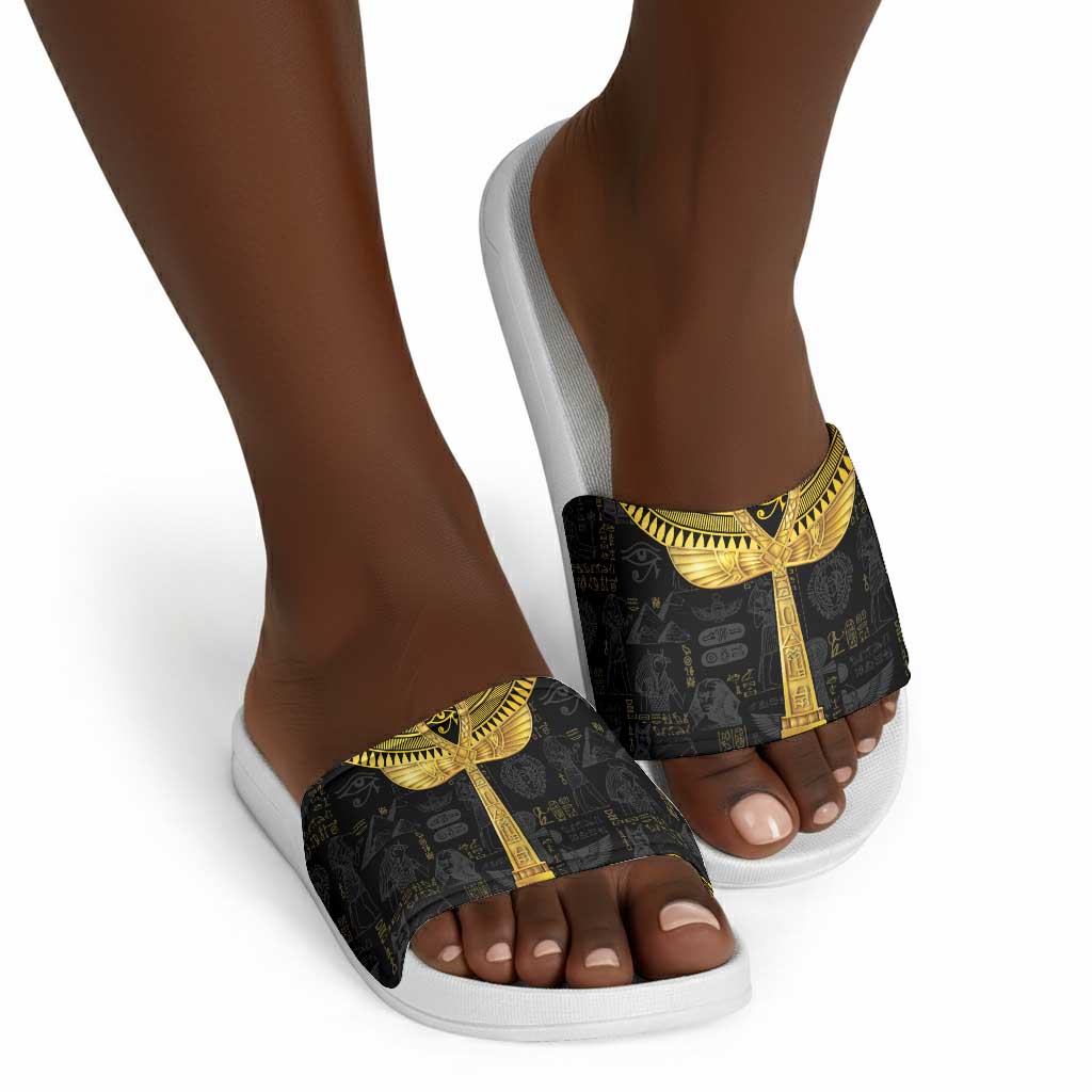 The Ankh Egyptian Hieroglyphs Slide Sandals